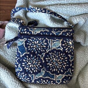 Vera Bradley Blue and White Crossbody Bag with Floral Design